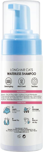 Mooncat Waterless Cat Shampoo for Longhair Cats | Licking Safe No-Rinse Dry Foam to Soften Mats & Smooth Fur | Gentle Formula for Kittens & Sensitive Skin, pH Balanced - 5oz