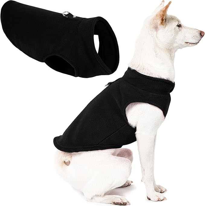 Gooby Fleece Vest Dog Sweater - Black, X-Small - Warm Pullover Fleece Dog Jacket with O-Ring Leash for Small to Medium Dogs