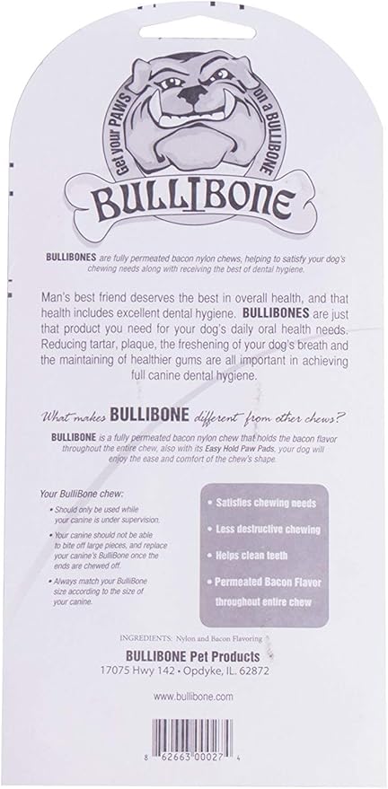 Bullibone Nylon Dog Chew Toy Nylon Bone - Improves Dental Hygiene, Easy to Grip Bottom, and Permeated with Flavor (Bacon, XL - Single)