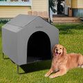 42” Outdoor Dog House for Large Breeds, Durable Large Dog Shelter with Weatherproof 600D PVC Canopy, Breathable 2x1 Textilene Fabric Elevated Dog Bed, XL Dog Kennel for Outside Use