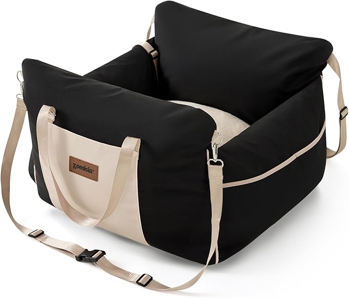 Dog Car Seat for Small Dogs - Waterproof Pet Booster Seat for Car with Clip-On Safety Leash, Travel Carrier for Medium Puppy up to 25 lbs, Memory Foam Filling and Adjustable Buckles, Black