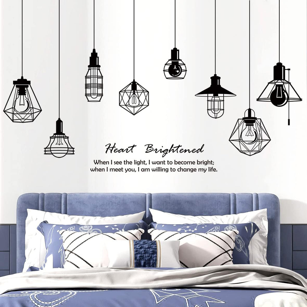Removable 8pcs Hanging Black Vinyl Chandeliers Wall Sticker Quotes Heart Brightened Wall Decal DIY Peel and Stick Decor for Kids Boys and Girls Bedroom Living Room Studyroom Playroom Classroom