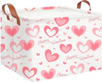 CLOCOR Rectangular Pink Valentines' Gift Basket Collapsible Cute Pattern Storage Bin,Waterproof Books Box with Handles,Storage Basket(Pink Happy Valentine)