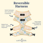 Lucy & Co. Reversible Dog Harness - Water-Repellent Neoprene, Dual-Print Design, Easy Swap Style, Adjustable Comfort Fit - Sunshine Daffodils Reversible Harness - Medium