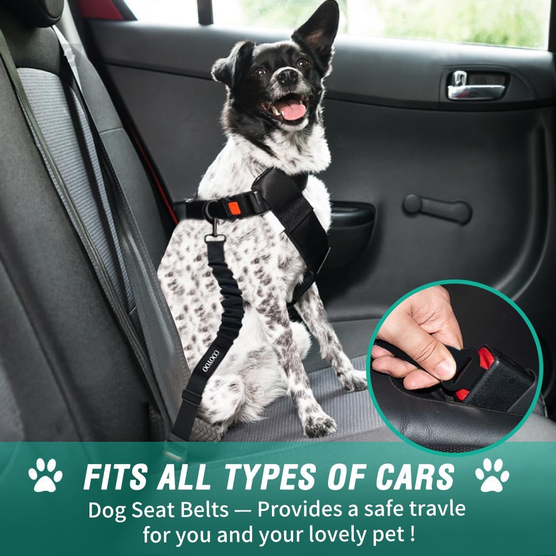COOYOO Dog Seat Belt, Durability Retractable Dog Car Harness Adjustable Dog Seat Belt for Vehicle Nylon Pet Safety Seat Belts Heavy Duty & Elastic