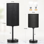 Dicoool 17Inch Tall Bedroom Lamps with USB C and A Ports 3 Color Temperatures - Pull Chain Black Nightstand Bedside Table Lamp with AC Outlet, Side Lamp for Living Room End Table