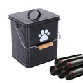 1.85Gal/7L Small Outdoor Trash Can with Lid, Metal Dog Poop Trash Can Outside, Dog Waste Container Bucket Handle(75 Trash Bags Included)-Black