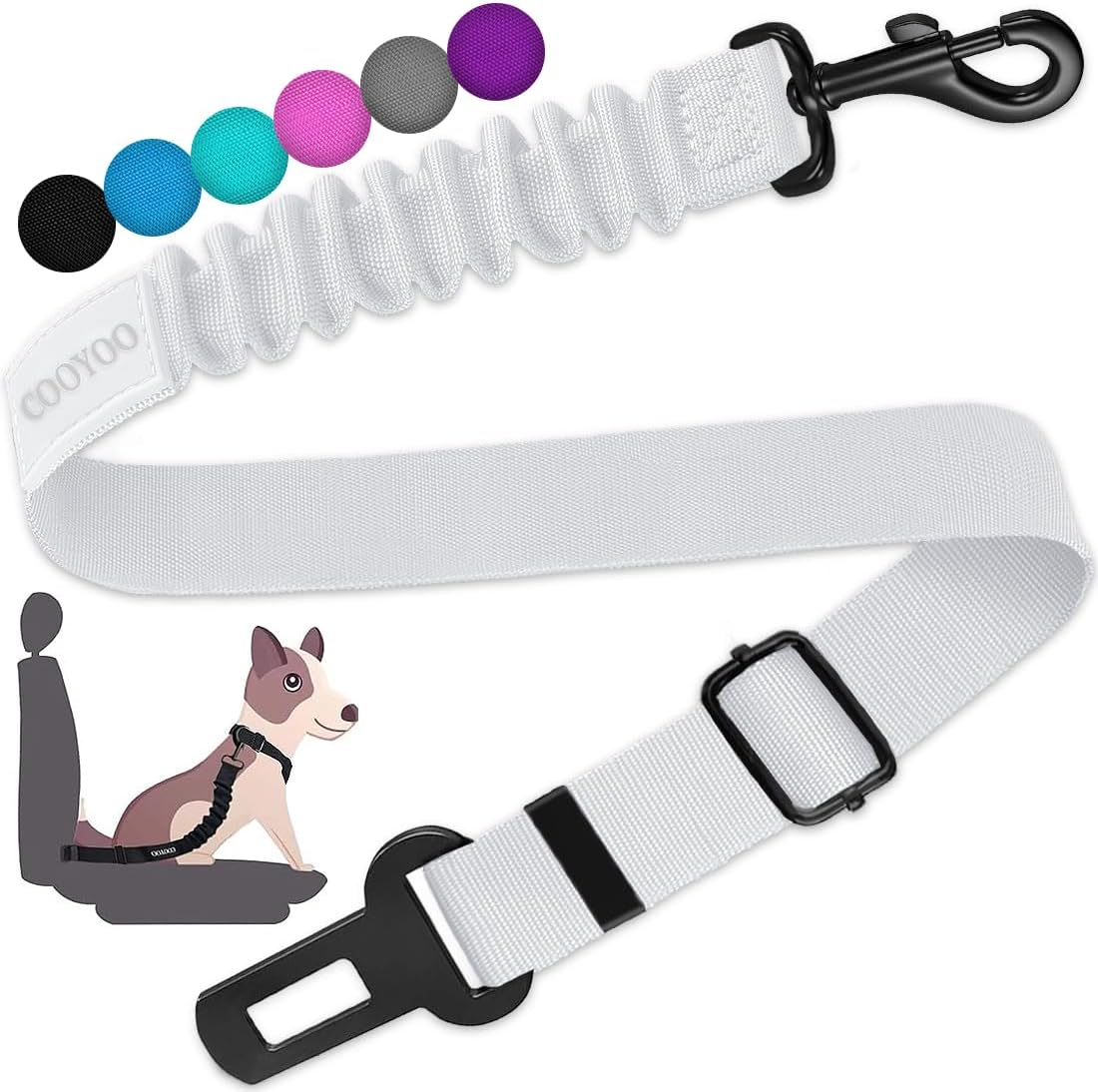 COOYOO Dog Seat Belt, Durability Retractable Dog Car Harness Adjustable Dog Seat Belt for Vehicle Nylon Pet Safety Seat Belts Heavy Duty & Elastic