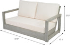 Christopher Knight Home Olaf 4 Pieces Outdoor Conversation Set, Acacia Wood Chat Set, Rectangular Coffee Table and Patio Loveseat with 2 Club Chairs, Patio Furniture Set with Cushion, Beige+Light Grey