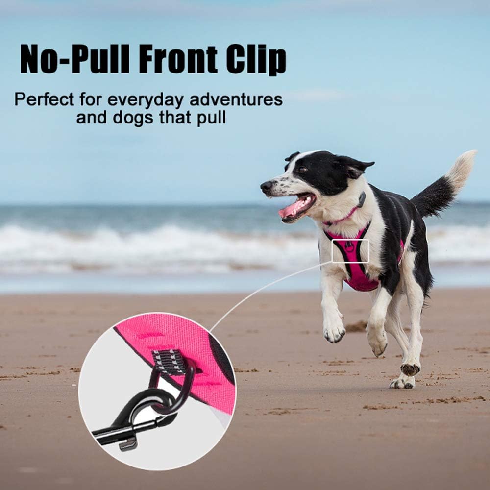 PoyPet No Pull Dog Harness, Reflective Comfortable Vest Harness with Front & Back 2 Leash Attachments and Easy Control Handle Adjustable Soft Padded Pet Vest for Small to Large Dogs (Pink,L)