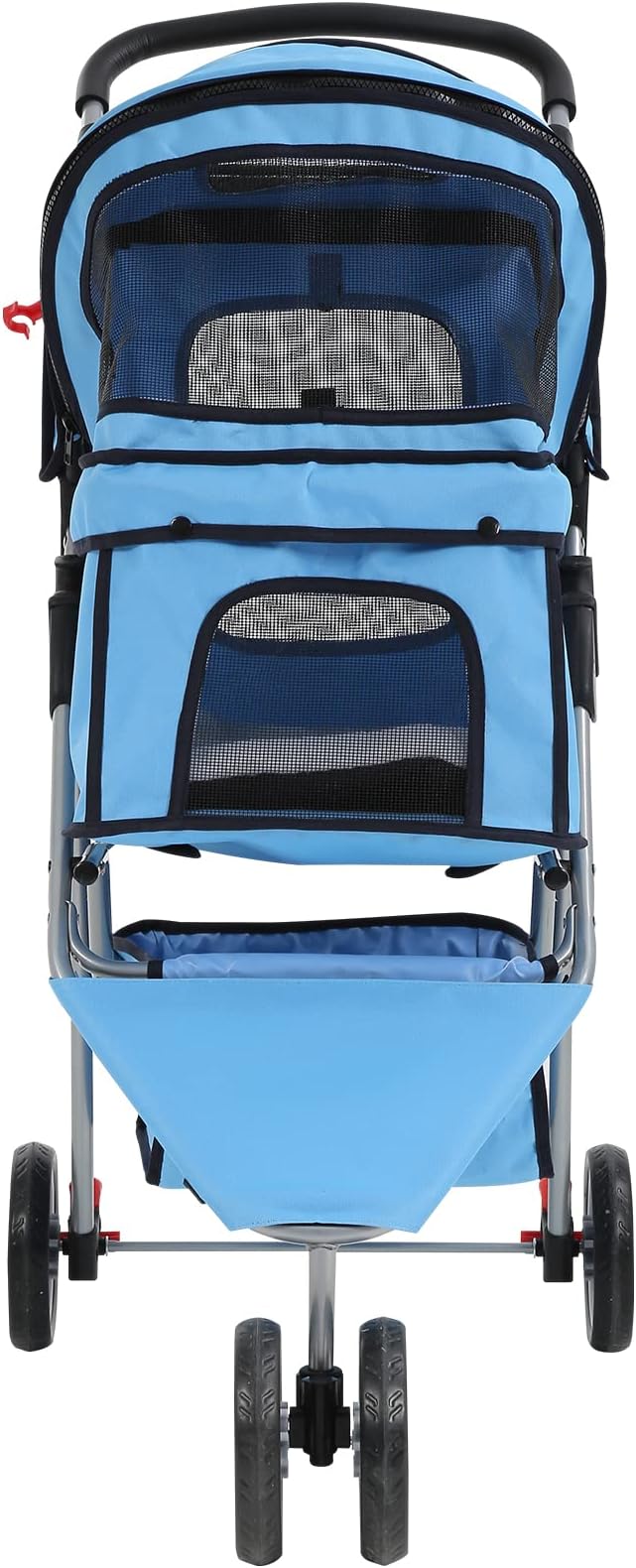 Dkeli 3-Wheel Pet Stroller, Lightweight Foldable Dog Stroller for Small Medium Dogs & Cats, Breathable Mesh & Weather Cover with Storage Basket, for Daily Walk Outdoor Travel (Blue)