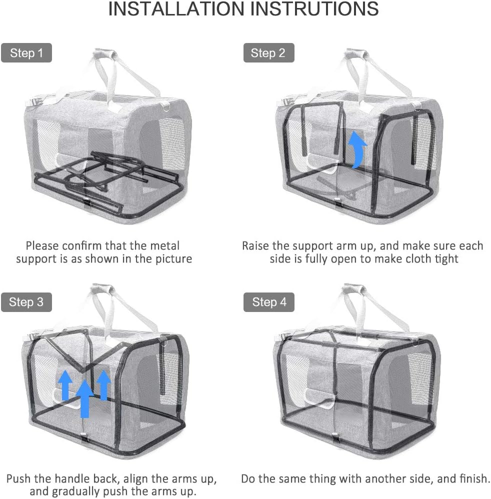 Extra Large Cat Carrier Soft Sided, Portable Small Dog Carrier for 2 Cats, 24"x16.5"x16" Car Travel Folding Comfortable Design with Bowl, Grey