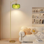 Arc Floor Lamps for Living Room Bedroom,Gold Floor Lamp with Remote Control & Glass lampshape,Dimmable Floor Lamp Modern Mid Century Modern Standing Lamp Vintage Tall Flower Lamp for Bedroom Corner