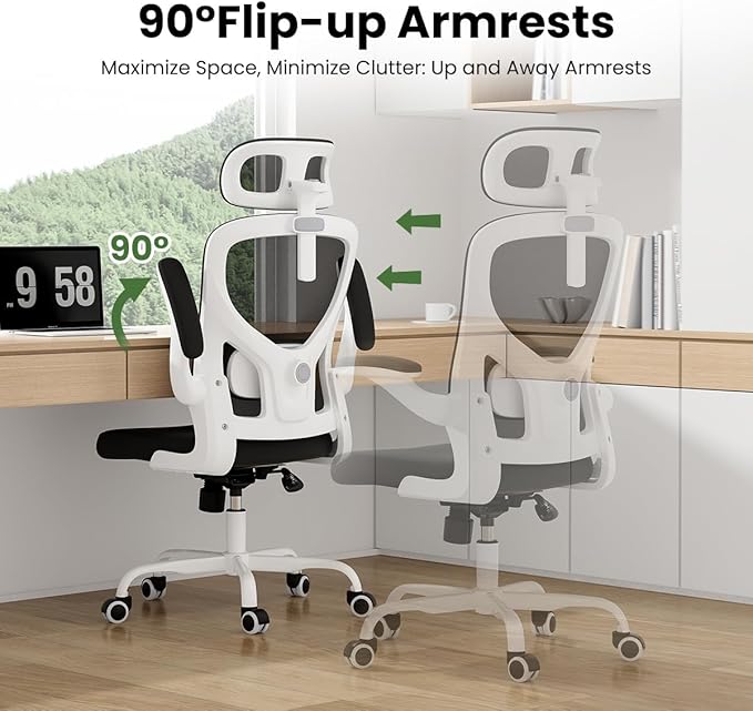 Soohow Office Chair, Ergonomic Office Mesh Desk Chair with Adjustable Back Support, High Back Comfy Computer Swivel Chair with Headrest, Lumbar Support for Study Room, Gaming and Office, White Black