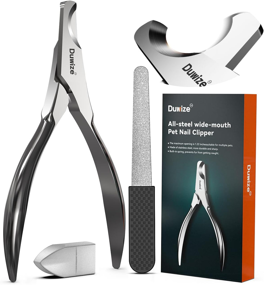 Dog Nail Clippers - All Steel Material, 1.22-Inch Large Opening, Built-in Spring, No Fur Pinch, for Medium to Large Dogs and Cats, Professional Pet Nail Trimmers, with Free Nail File