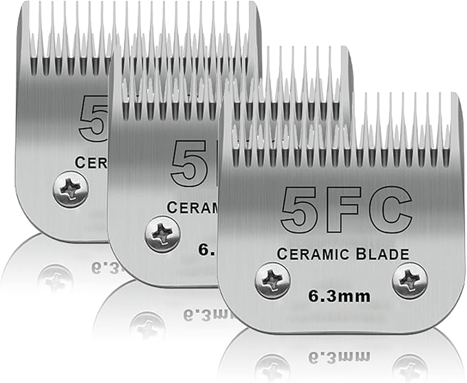 3 Pack 5FC Detachable Pet Dog Grooming Ceramic Blades,Compatible with Andis,Oster A5,Wahl KM-10 Series,Size 5FC Blade 1/4-Inch 6.3MM Cut Length