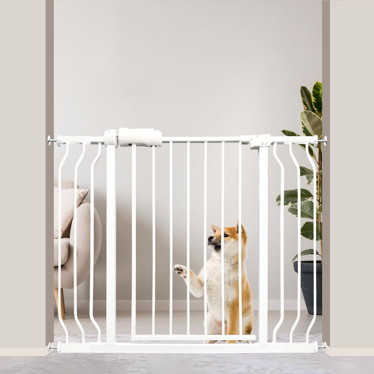 Walk Through Baby Gate 29-43.5 Inch Wide for Stairs Tension Pet Dog Gates Indoor for Doorways No Drilling Pressure Mounted Pet Gates for Kids