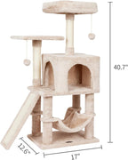 MIAO PAW Cute Cat Tree Tower for Indoor Cat Tower with Scratching Post Modern Activity House Hammock Hanging Ball Condo with Board Beige