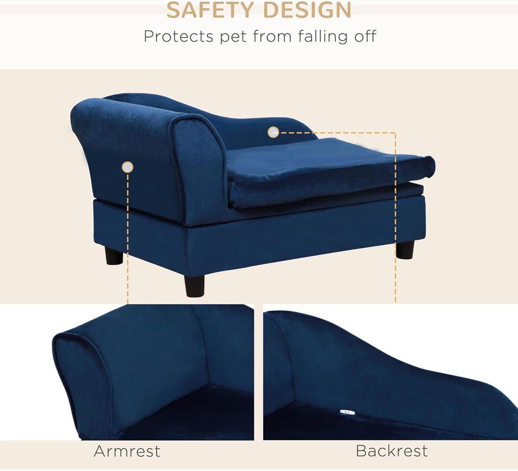 PawHut Luxury Fancy Dog Couch with Hidden Storage, Small Dog Sofa Bed with 2" Soft Foam, Modern Pet Furniture for Puppies & Little Breeds, Blue