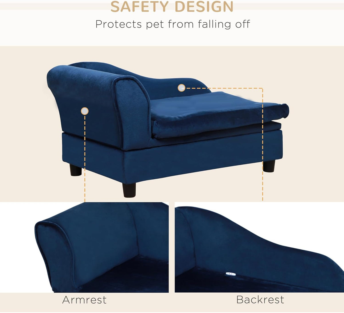 PawHut Luxury Fancy Dog Couch with Hidden Storage, Small Dog Sofa Bed with 2" Soft Foam, Modern Pet Furniture for Puppies & Little Breeds, Blue