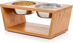 Elevated Dog Bowl Stand- 7" Raised Pet Feeder for Medium Dogs with Four Stainless Steel Bowls.