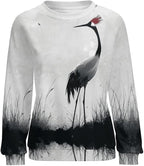 Womens Long Sleeve Tops Y2k Japanese Art Print Sweatshirts Fall Pullover for Women Crewneck Vintage Shirts Boho Tops