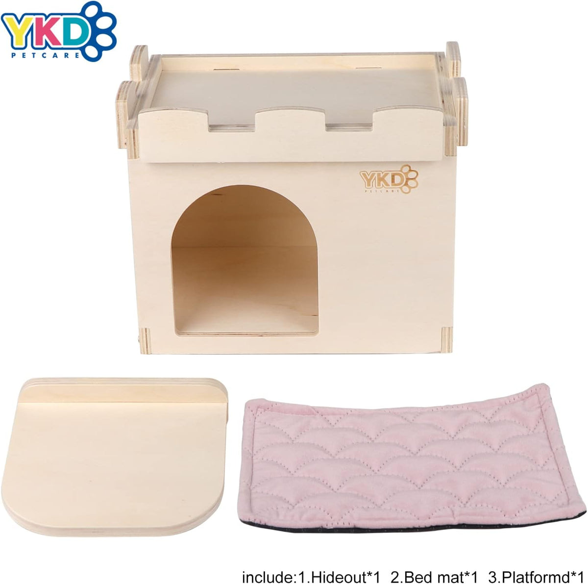 Castle Chinchilla House - Small Animal Hideout for Chinchilla Guinea Pig Hedgehog, or Rat - Ventilated Wooden Hamster Habitat with Multiple Doors - Made from Natural Wood