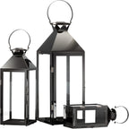 MATICO Stainless Decorative Pinnacle Candle Lantern Set of 3, Hanging Decor Hurricane Lantern Candle Holder for Festival Ceremony Home Decor, Both Indoor & Outdoor Use, Black