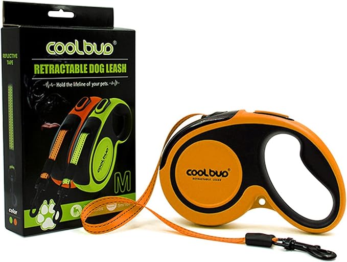 Retractable Dog Leash, 16ft Pet Walking Leash for Medium Dogs up to 66 lbs, One Button Break & Lock, Heavy Duty, Strong Nylon Tape, Tangle-Free (Orange, Medium)