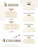 Gold Semi Flush Mount Ceiling Lights, 4-Light 18" Brass Light Fixtures Ceiling Mount with Linen Fabric Drum Shade in Flower Shape for Nursery Bedroom Kitchen Hallway, AD-22009-4SF-GD-B