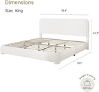 BarnFurin Boucle Upholstered Bed Frame King Size/Cloud Bed Frame/Soft Rounded Corners Headboard/Low Profile/No Box Spring Needed/White