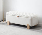 Kmax 45" Storage Bench Faux Fur Entryway Bench Upholstered Ottoman Bench with Wavy Top & Safty Hinge for Bedroom Living Room Hallway, White