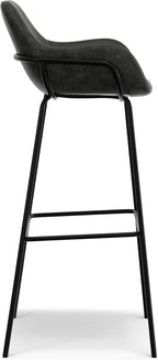 SIMPLIHOME Mira Bar Stools (Set of 2) - 30 inch Seat Height Upholstered Metal Bar Chairs in Distressed Slate Grey Vegan Faux Leather, Contemporary Seating with Curved Cushioned Seat and Armrests