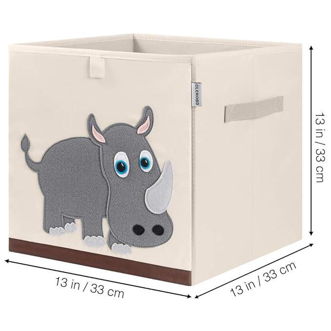 CLCROBD Foldable Animal Cube Storage Bins Fabric Toy Box/Chest/Organizer for Kids Nursery, 13 inch (Rhino)
