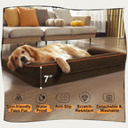 Large Dog Bed Orthopedic Washable - Beds Bolster - Extra Large Big Dogs - Waterproof with Removable Cover - Memory Foam Couch Sofa - Coffee Dog Bed