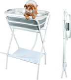 FHTONGE Elevated Dog Bathtub Grooming Station with Drain Adjustable Collar, 2 in 1 Collapsible Dogs Beautify Bathtub Portable Pet Washing Station, Pet Tub for Small Medium Dog Cat Shower Hairdressing