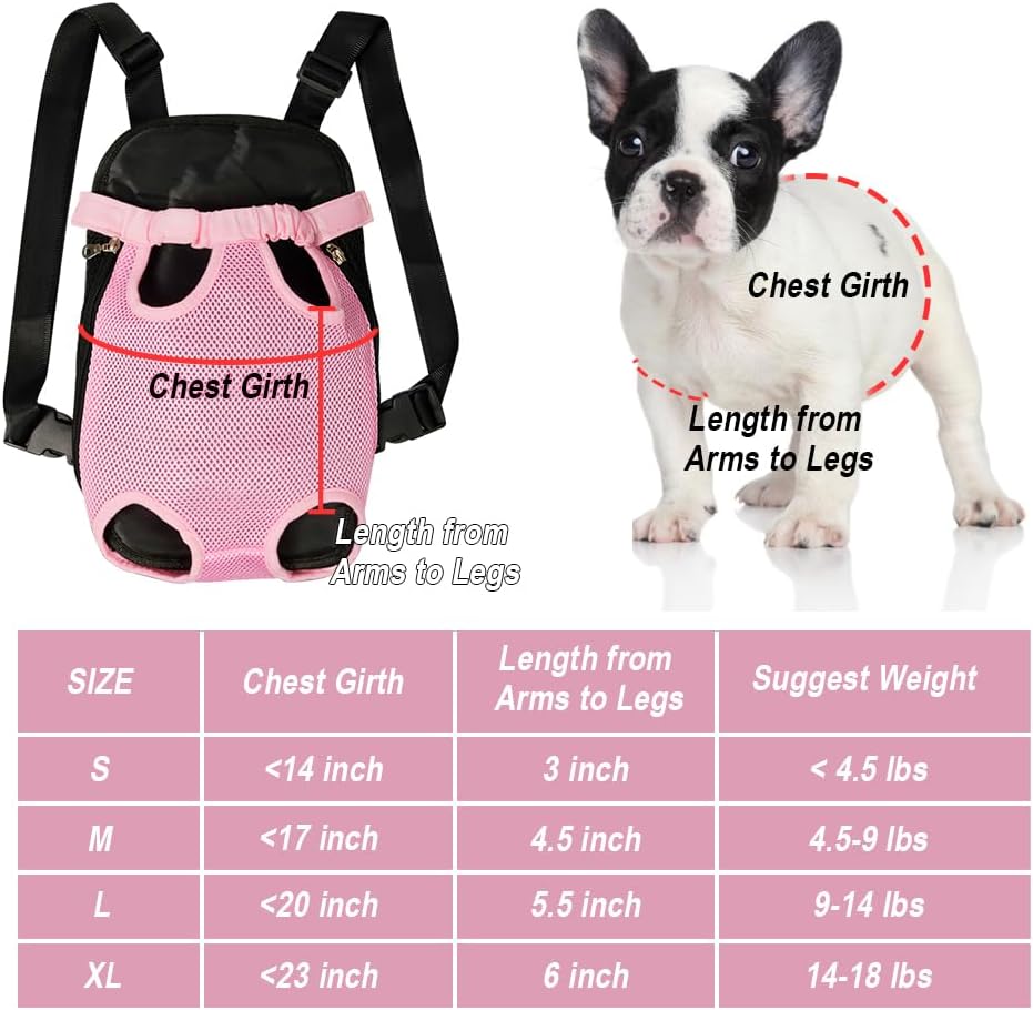 FEimaX Dog Carrier Backpack Pet Legs Out Front Cat Travel Bag, Adjustable Puppy Backpacks Carriers Hands-Free for Small Medium Dogs Cats Hiking Traveling Camping Daily Walking (X-Large, Pink)