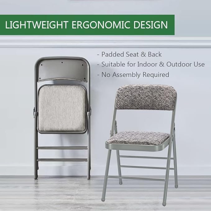 Amazing for less Pack of 2 (Fabric/Vinyl) Steel Frame Metal Foam Padded Folding Chairs (Black, Gray, White) (2-Pack - Fabric White)