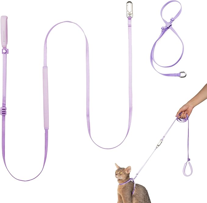 Cat Harness and Leash Set, Lightweight Escape Proof Cat Harness Leash with Padded Handle, Adjustable Cat Leash and Harness for Kitten Small Large Cats Walking Training (Monet Purple, M)