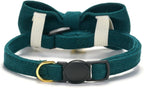 2 Pack Soft Corduroy Christmas Cat Collars with Bow Tie & Bell, Adjustable Breakaway Cotton Kitty Bowtie Collar for Girl Boy Kitten (Red & Green)