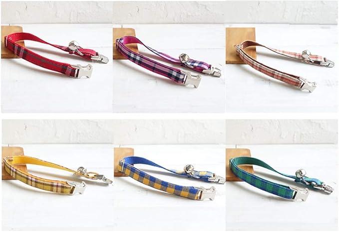 Personalized Cat Collar with Name Plate,Adjustable Tough Nylon Cat ID Collars with Bell,Customize Engraved Pet Name and Phone Number (Plaid Style A)
