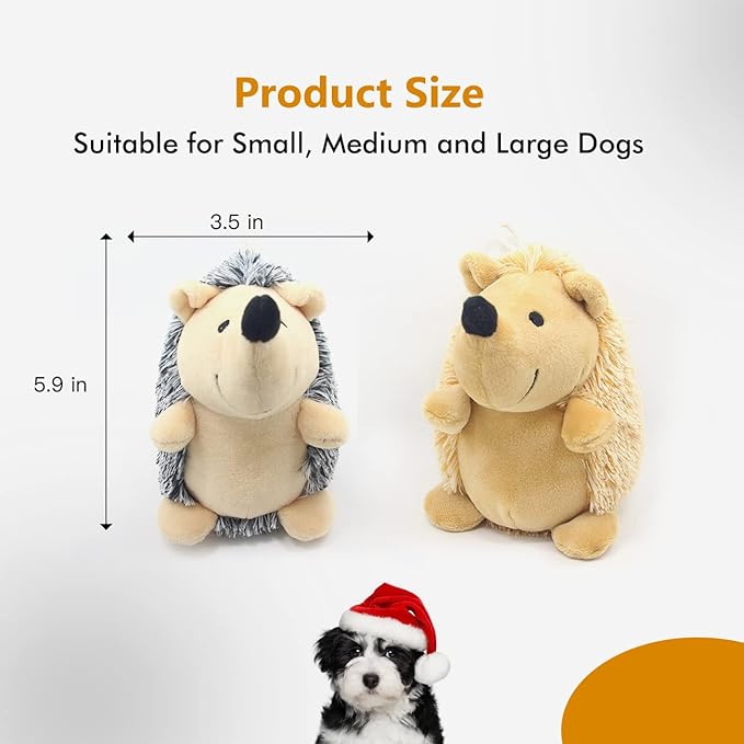 Dog Squeaky Toys, Durable Stuffed Crinkle Plush Dog Chew Toys for Puppy Teething, Interactive Dog Toys for Small, Medium and Large Dogs (Grey+Yellow, Hedgehogs)