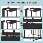 WAOWAO Triple Lock 68.11-75.98" Baby Gate Extra Wide Pressure Mounted Walk Through Swing Auto Close Safety Black Metal Dog Pet Puppy for Stairs,Doorways,Kitchen