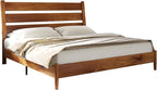 VanAcc Solid Wood King Bed Frame, Platform Bed with Reclining Slatted Headboard, Mid Century Bed with Wood Slat Support, Light Brown