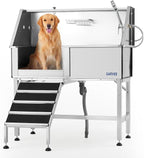 Garvee 46 Inch Stainless Steel Dog Washing Station with Walk-in Ramp, Heavy Duty Pet Grooming Bathtub, Brushed Finish, Left Door Options