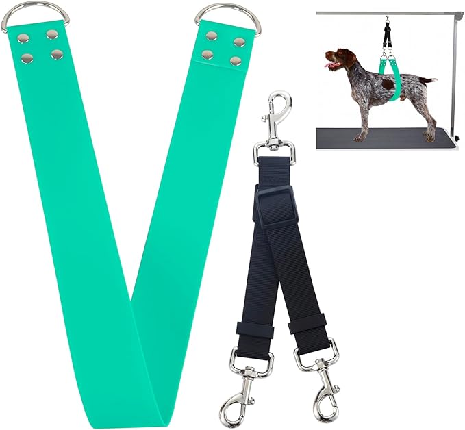 Dog Grooming Belly Band - Pet Grooming Belly Straps Groomer Belly Support 2" Wide Waterproof Strong PVC Dogs Loop with Adjustable Connector Groom Restraint for Pets Bathing Salon (Turquoise-Long)