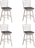 COSTWAY Bar Stools Set of 4, 29” 360° Swivel Bar Height Chairs with Rubber Wood Frame, Cushioned Seat, Ergonomic Backrest & Footrest, Wooden Upholstered Barstools for Kitchen Island (4, 29”)