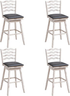 COSTWAY Bar Stools Set of 4, 29” 360° Swivel Bar Height Chairs with Rubber Wood Frame, Cushioned Seat, Ergonomic Backrest & Footrest, Wooden Upholstered Barstools for Kitchen Island (4, 29”)
