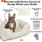 FUZI Luxury Aesthetic Dog Bed with Extra Cover for Small Dogs, Washable Pet Couch, Pet Bed with Sides, Non-Slip Bottom, Soft & Durable Calming Dog Bed, Faux Rabbit Fur, Small 25.1x16.75x9.5 Soft White