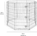 Amazon Basics Foldable Octagonal Metal Exercise Dog Playpen - Indoor/Outdoor, Single Door, Extra Large (8 Panels, 24 x 48), Easy to assemble and store customize, 48" - X-Large, Black